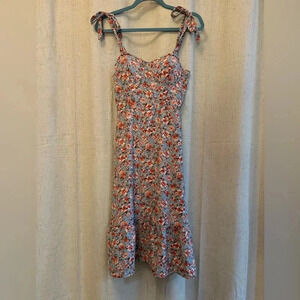 Lily Rose Size M Floral Sundress with upper lining. Light blue and browns. Midi.